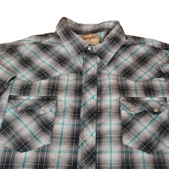Wrangler Other - Wrangler Shirt Pearl Snap Western Cowboy Rodeo Biker Grunge Plaid Vtg Men Sz 2X